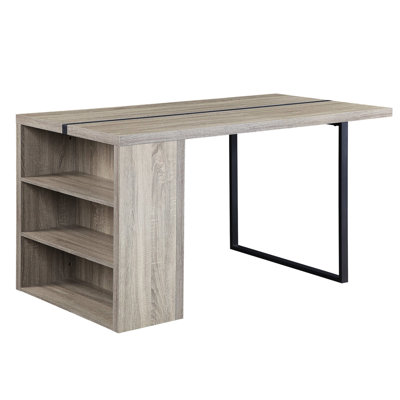 Contemporary Grey Oak And Black Table, Rectangular With Strong Metal Legs Storage Options Stylish Table In Black, Inlay Organized Facilities