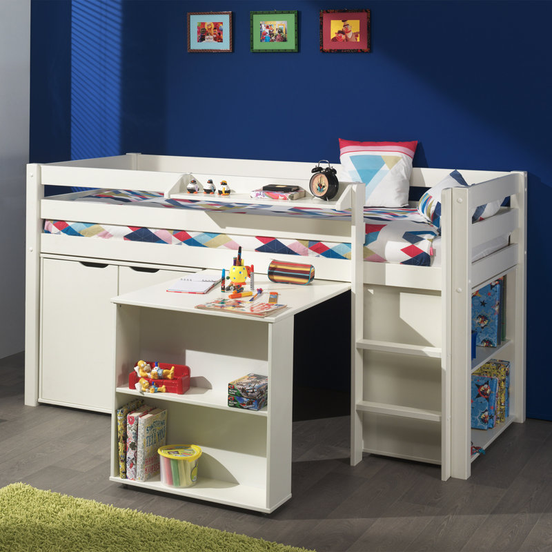 Edwards European Single (90 X 200 Cm) Loft Bed with Built-in Ladder Included, White