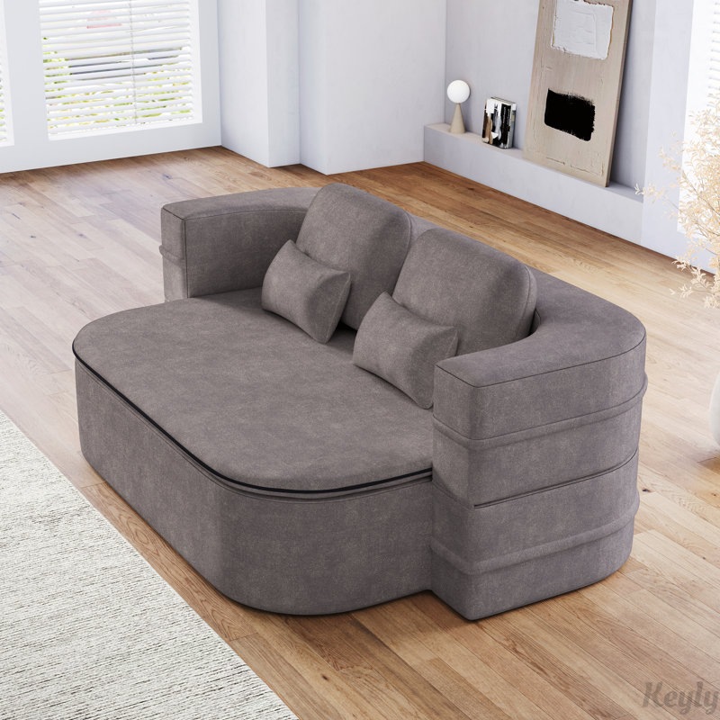 Mikali  Compression Foldable Sleeper Sofa with Built-in Blanket & 4 Pillows, Gray Chenille