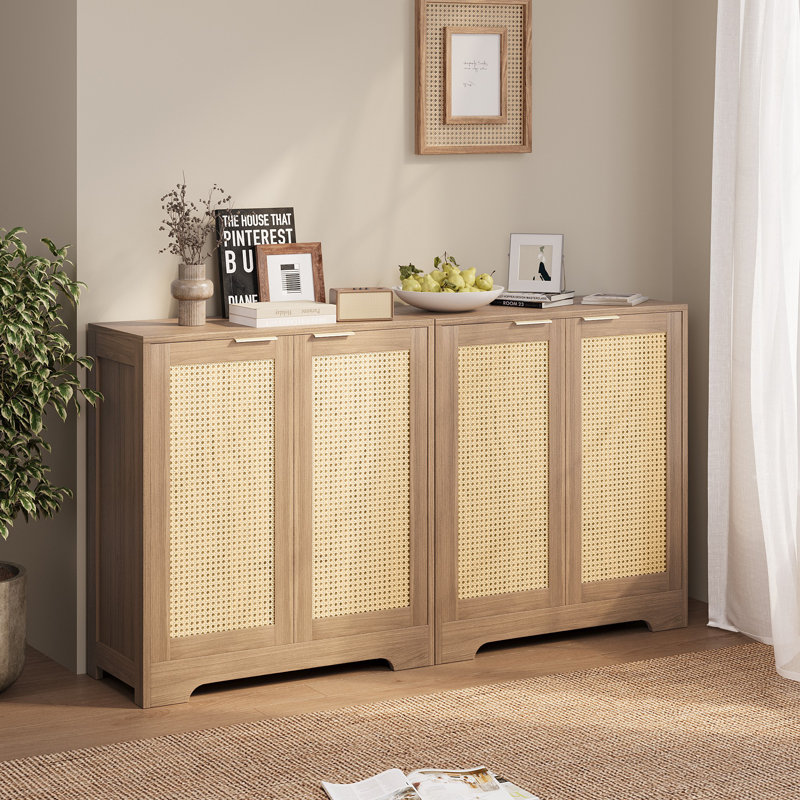 Beige Rattan Door Sideboard Set with Adjustable Shelves