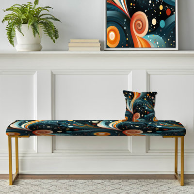 Teal And Orange Enchanted Waves Harmony - Geometric Upholstered Gold Bench