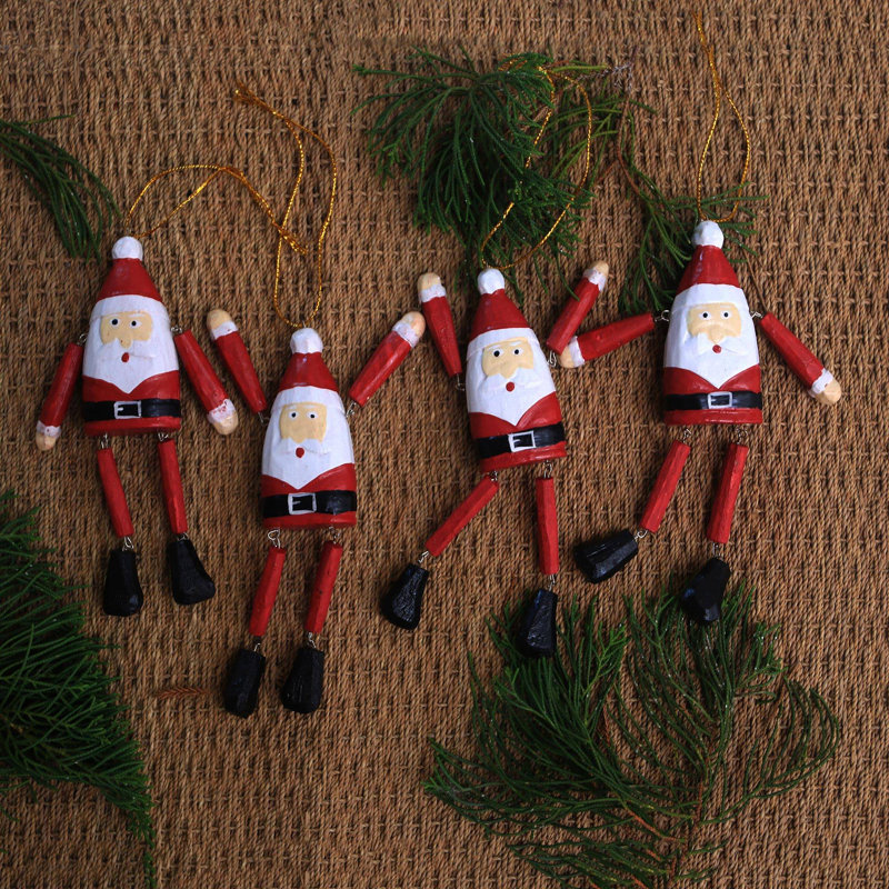 Dancing Santas Wood Ornaments