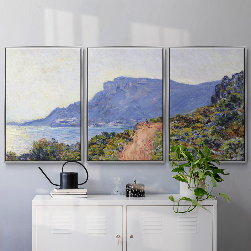 Monet, reproduction sur toile 3 pièces, H 36 po x l 75 po x P 2 po, Argent