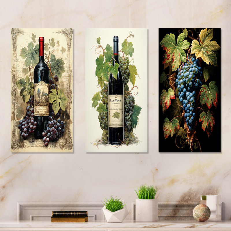 Springfield - Ensemble de 3 décorations murales vin et champagne en métal, H 32 po x l 48 po