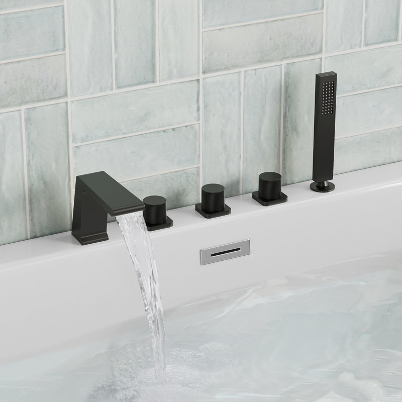 Robinet de baignoire romaine à 3 poignées avec inverseur et douche à main, Noir mat