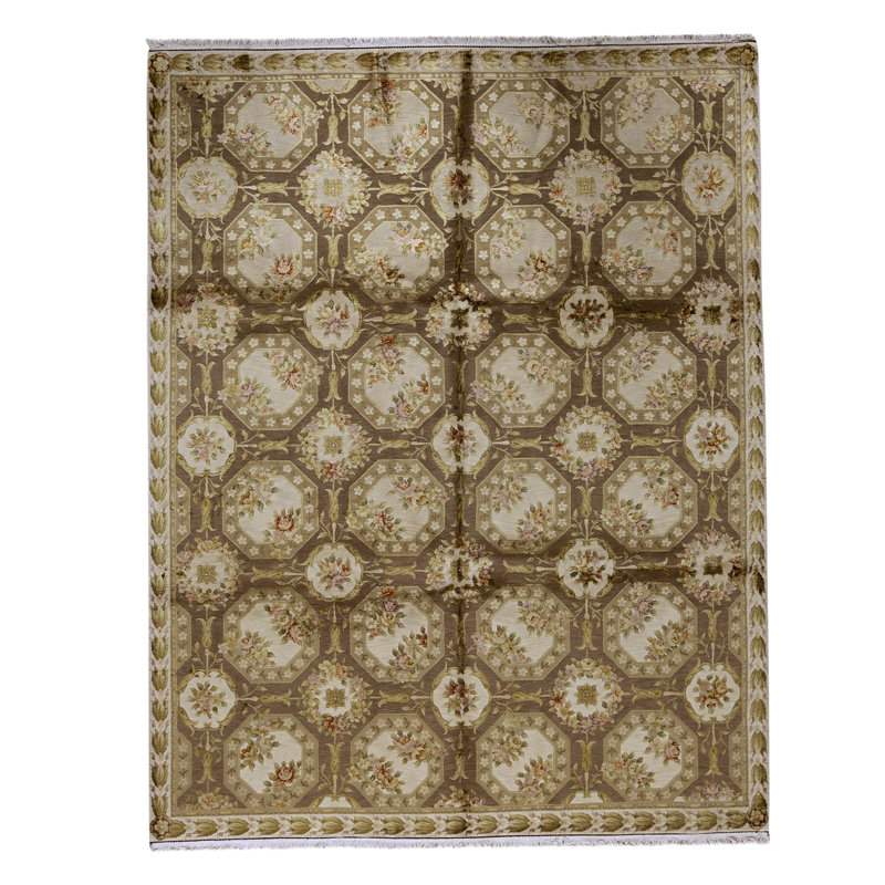 Tapis noisette et crème de haute qualité noué à la main