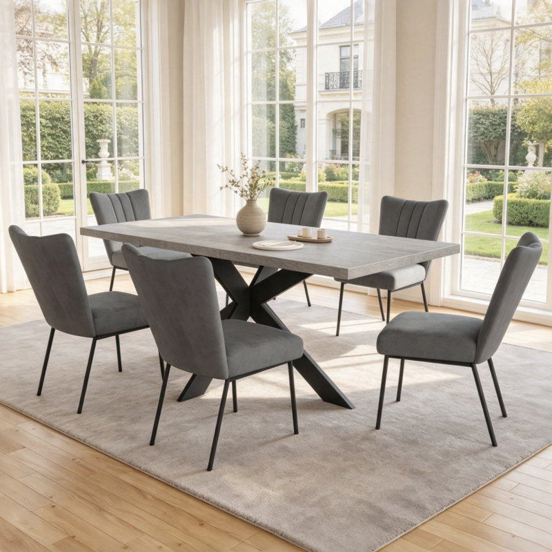 Ensemble de salle à manger Bourke Modern Kitchen, table de salle à manger extensible avec chaises rembourrées, Gris