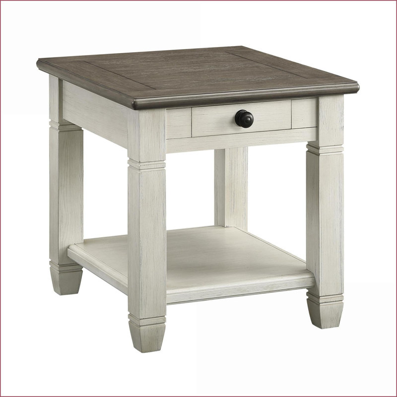 Deux tons de rose rosé & amp; Table basse en bois blanc antique pour le salon, avec tiroir de rangement et amp; Tablette inférieure