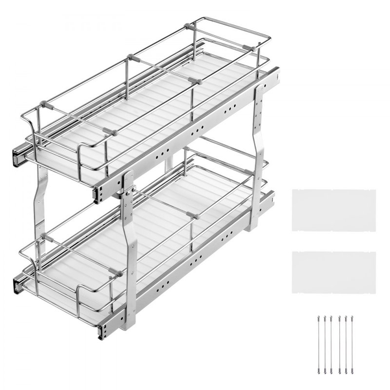 2-Tier 12"Wx21"Dx15"H Wire Pull Out Cabinet Under Sink Organizer Drawer Basket, 13.5"Wx22"Dx18"H Install Size for Cabinet