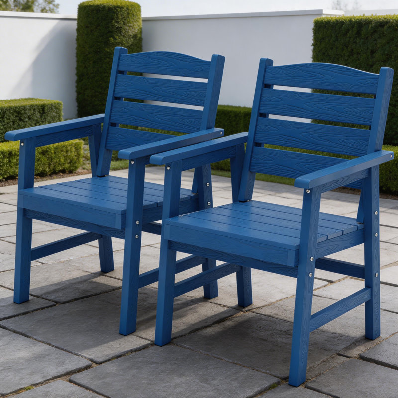 All Weather Outdoor Patio Chairs Set of 2 Outdoor Dining Chairs with Wide Curved Seat and Backrest Plastic Patio Chairs for Outside Backyard/Garden/Pool/Porch/Deck