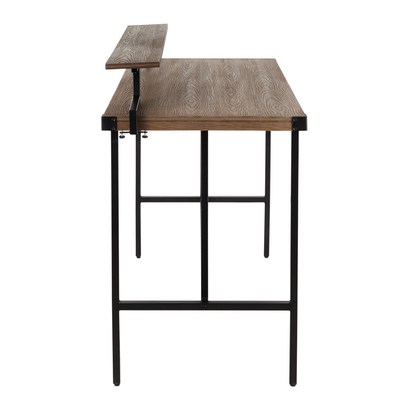Black Metal Base And Brown Top Counter Table - Indoor Furniture Industrial Top, Removable Bin