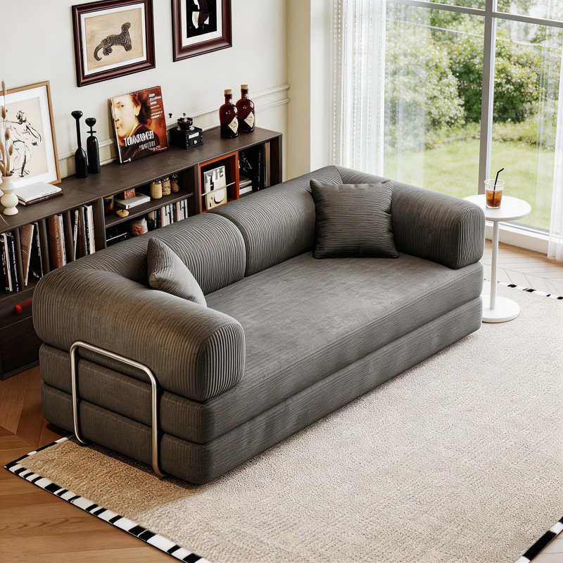 Canapé à compression de 78,8 po - Canapé-lit de plancher convertible avec accoudoirs à dossier coussiné, canapé-lit futon confortable, canapé modulaire désossé en velours côtelé gris pour le salon et la chambre à coucher