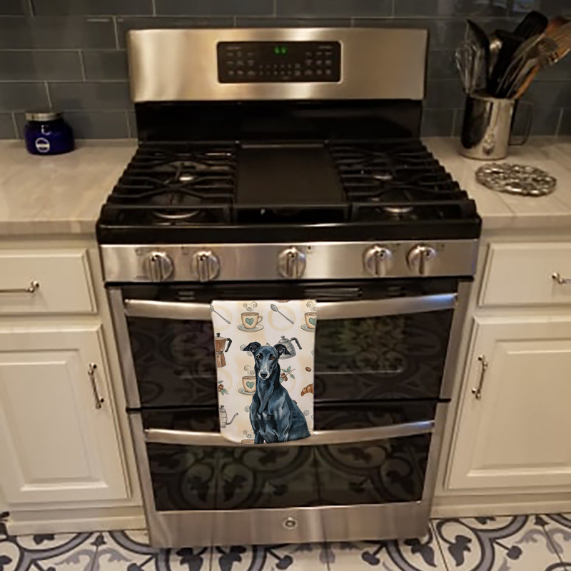 Black Greyhound Coffee Bar Kitchen Towel, Black Greyhound