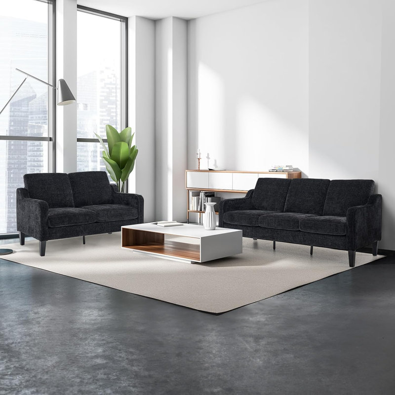 Sinica 71.2'' Upholstered 3-Seat Sofa, Black