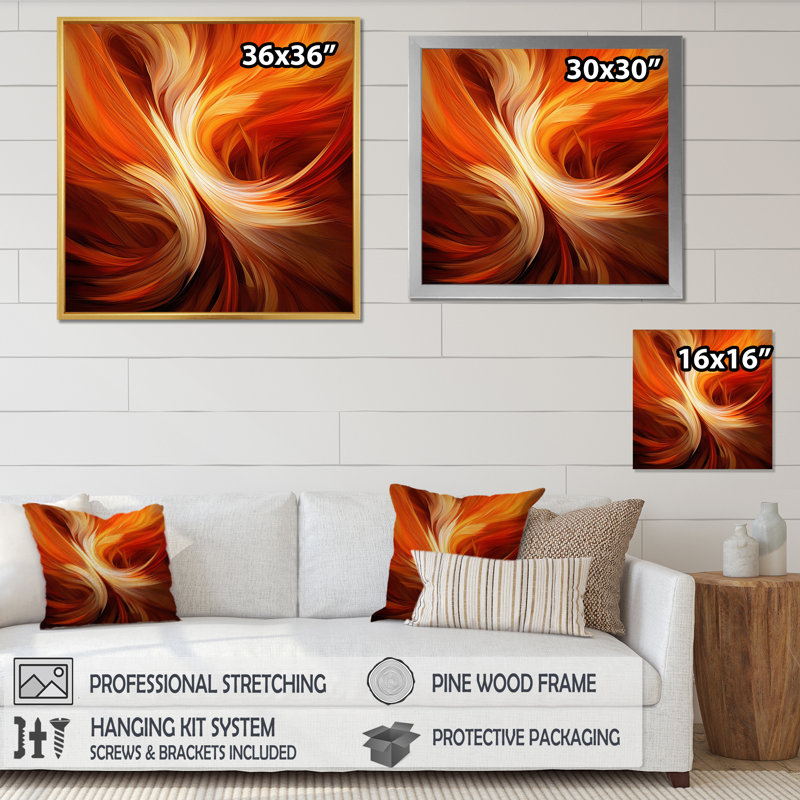 Orange Abstract Warm Fractal Design VI, 32" H x 24" W x 1" D, Gold Single Picture Framed