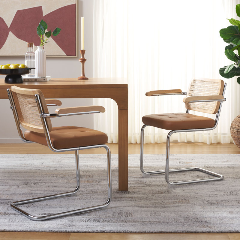 Aliany 19.29 " H Tufted Faux Leather Upholstered Rubberwood Solid Wood and Metal Armchair