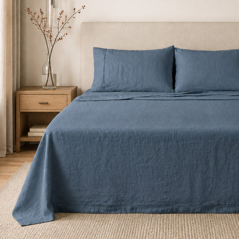 Ensemble de draps 100% lin Clara, King, Marine