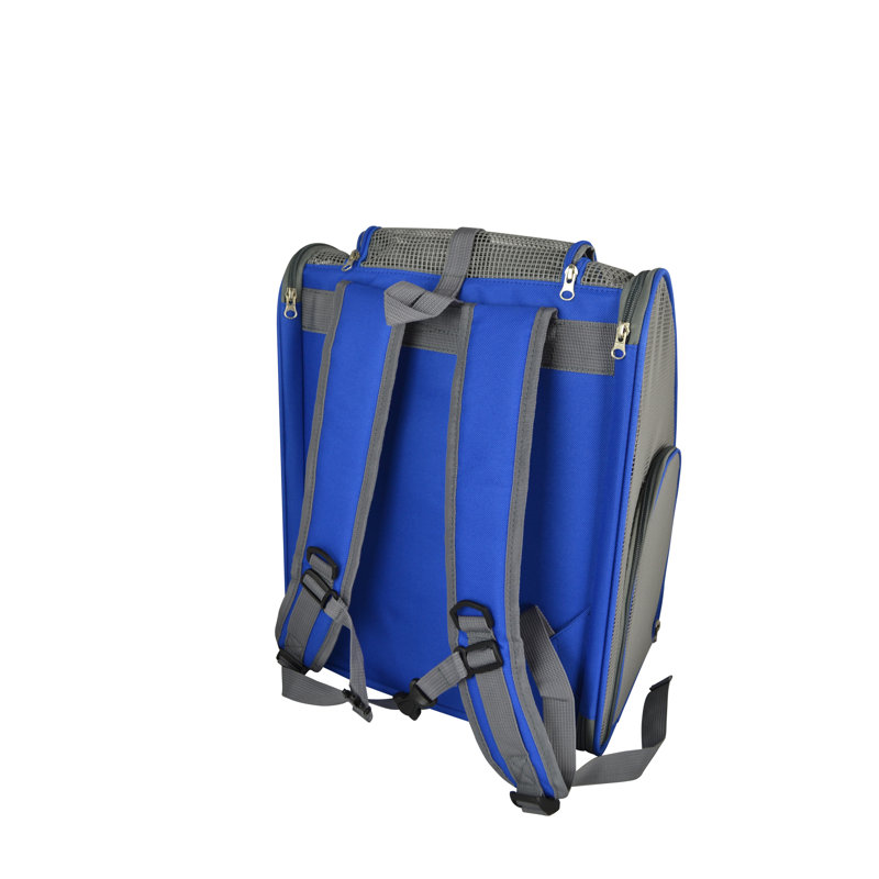 Sac à dos en filet pour animal de compagnie avec ouvertures supérieures et latérales, Bleu