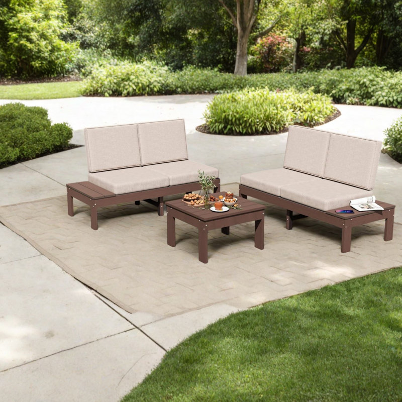 Canapés de patio modernes, ensemble modulaire en PEHD 3 pièces pour le divertissement dans la cour arrière