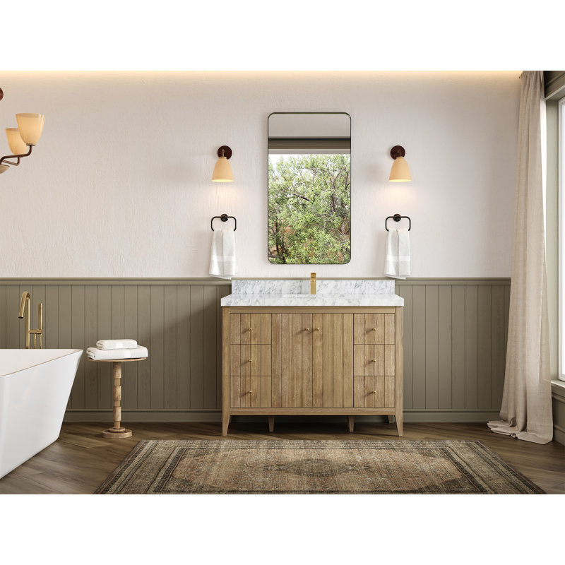 Teck 48 po Atlanta X P 22 po Meuble-lavabo simple en D gris délavé avec comptoir en quartz ou en marbre