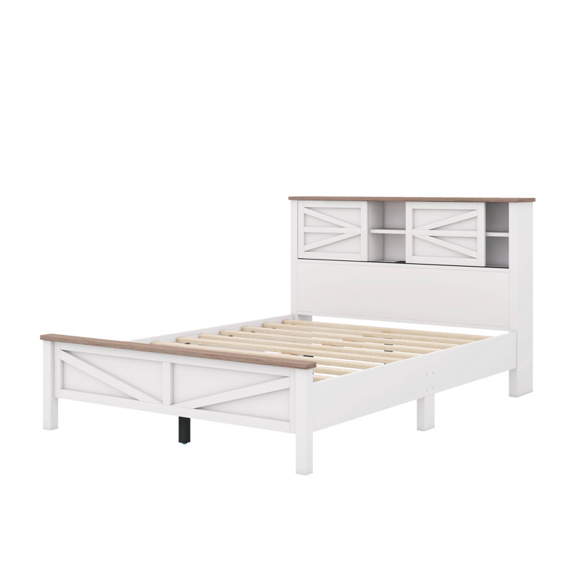 Lit plateforme Sinaida, Double, Blanc / brun