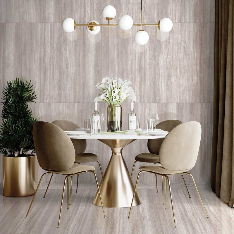 Nashville 24x48 Polished Travertine Look Porcelain Tile, Taupe