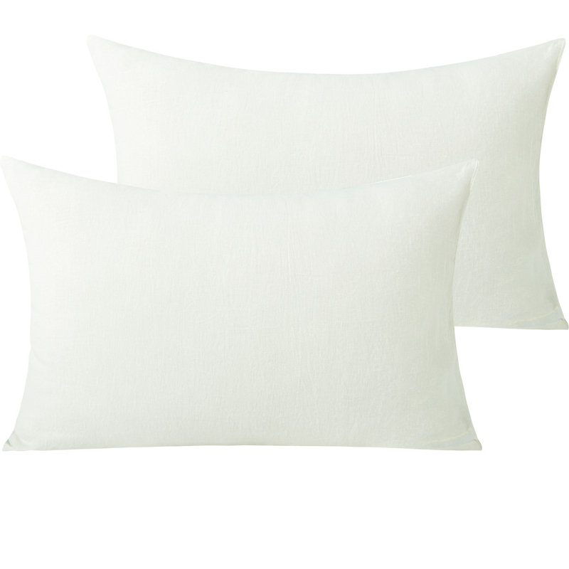 Ensemble de 2 taies d'oreiller avec fermeture à enveloppe en lin lavé respirant, Taies d'oreiller pour grand lit, Off White