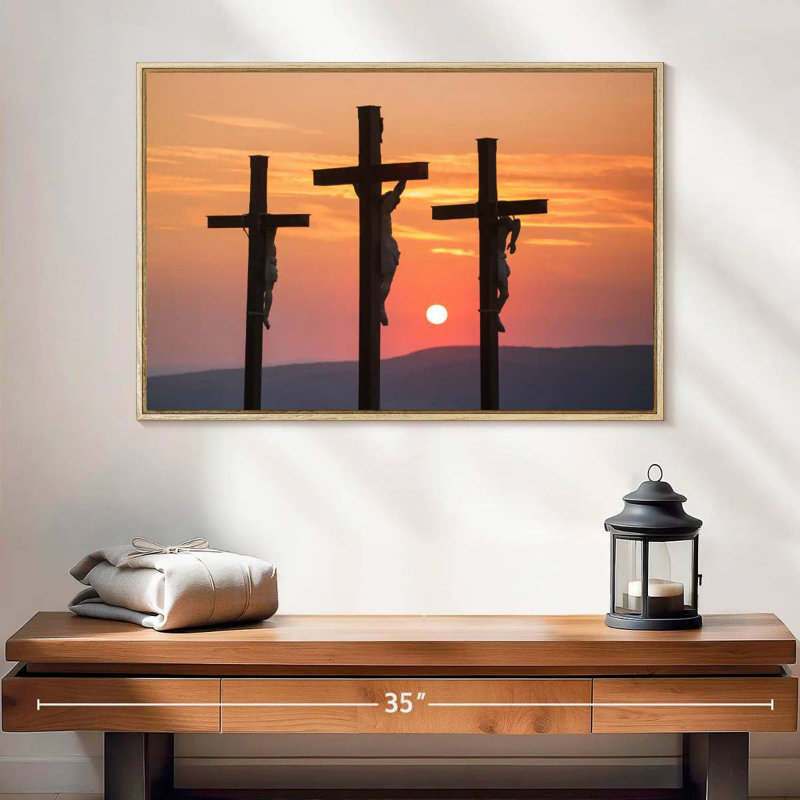 Christ crucifié, Cadre flottant en bois naturel, 25 po x 17 po