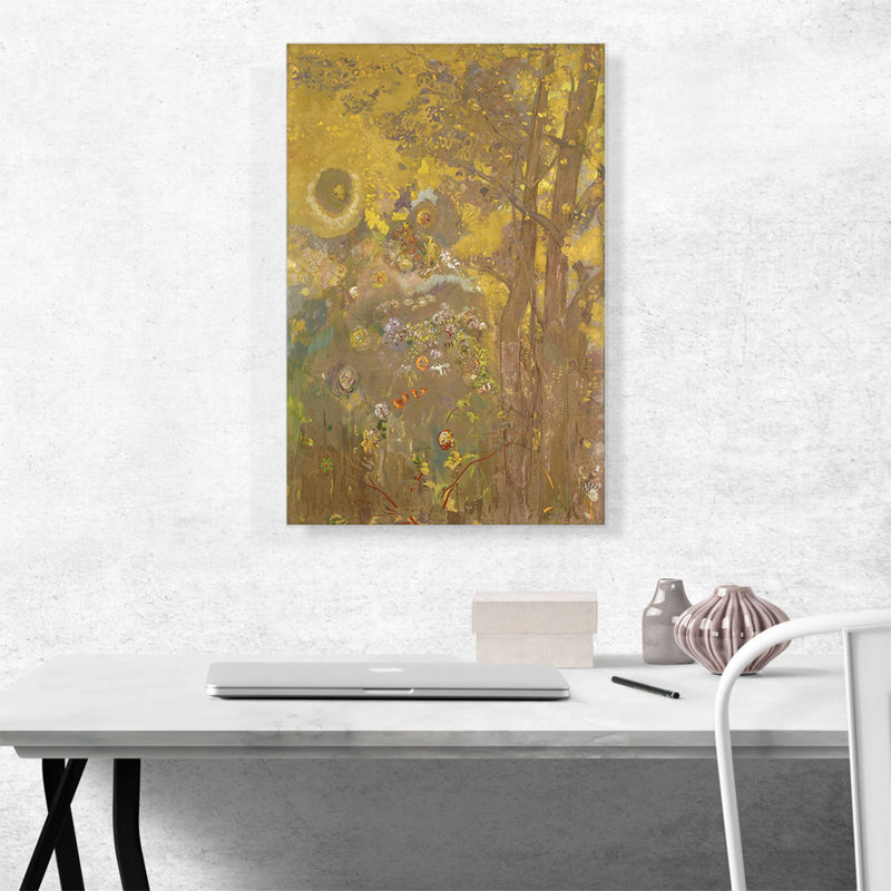 "Arbres sur fond jaune" par Odilon Redon - reproduction d'art sur toile tendue, H 26 po x l 18 po x P 1,5 po