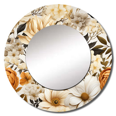 «Rustic Floral Warmth Brilliance», miroir mural décoratif floral, grand miroir rond Cottage, impression d'art en métal