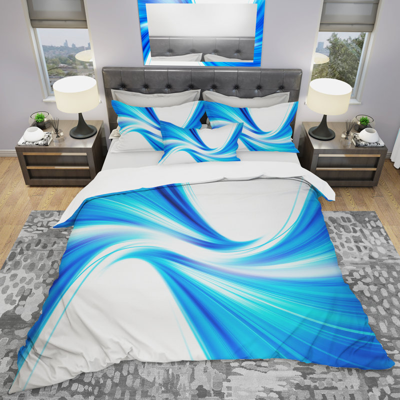 Peaceful Blue Flowing Through - Ensemble de housse de couette abstrait - Polyester en microfibre