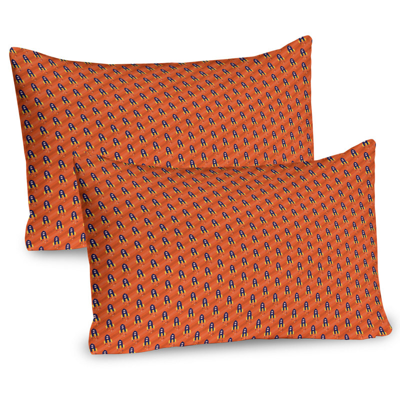 Ambesonne Rocket Pillow Sham 2 Pack Playful Flying Space Items 26"x20" Burnt Sienna Quartz, H 20 po x l 36 po