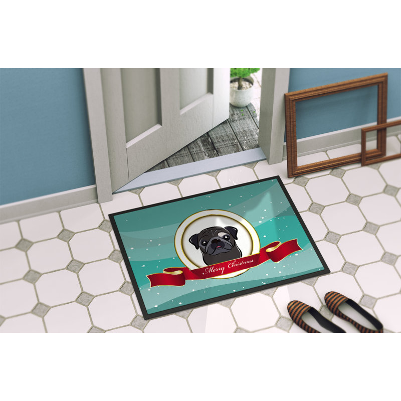 Tapis de porte pour l’extérieur antidérapant carlin merry christmas, Noir, Rectangle 1 pi 6 po x 2 pi 3 po