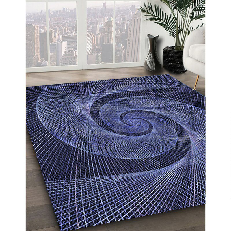 Tapis 100% à motifs lavables à la machine 2989PAT1639BLU, Carré 4 pi