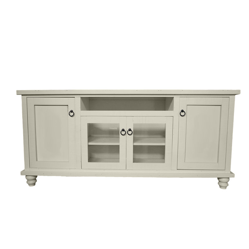 Crédence de rangement une pièce en bois massif Touber, Blanc doux, H 37 po x l 80 po x P 17 po