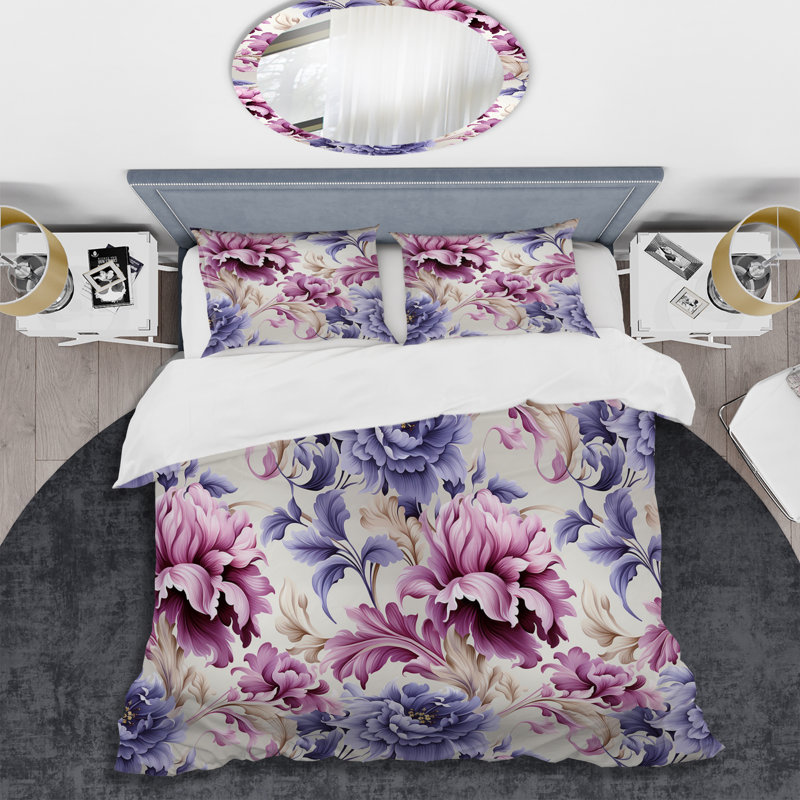 «Purple Damask Facade Splendor» - Ensemble de housse de couette damassé, Housse de couette pour très grand lit et 2 très