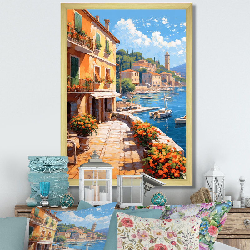 La Dolce, plage italienne I - art mural Italie, H 32 po x l 16 po x P 1 po, Cadre doré simple