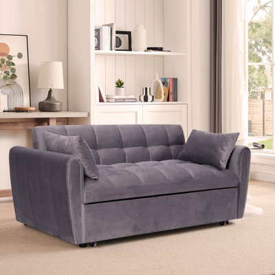 64.9 "3-in-1 foldable large size sofa bed, modern velvet double sofa, sofa bed with adjustable back, storage bag and pillow