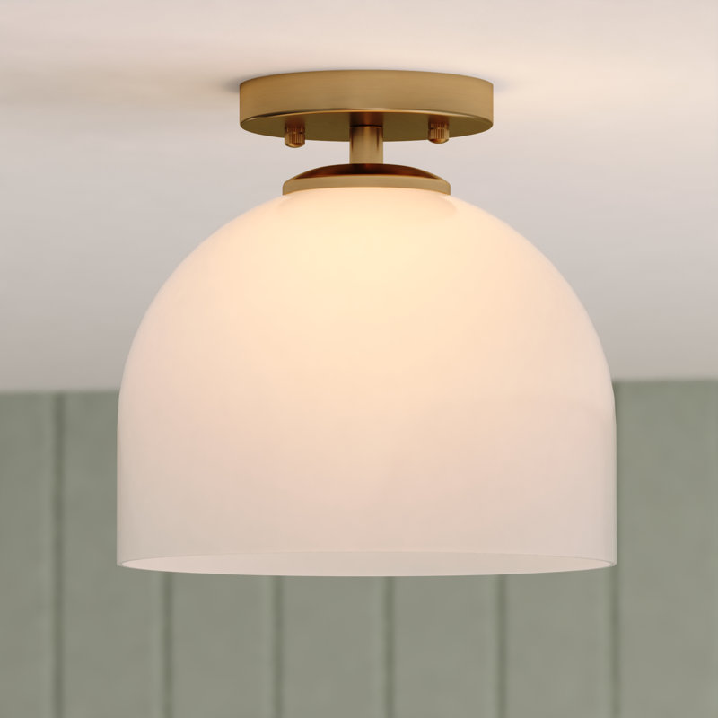 Shelby 9.25-In W Gold Brass Transitional Semi Flush Mount Ceiling Light White Glass