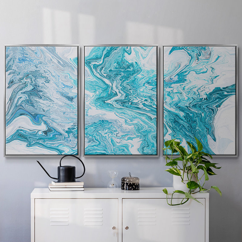 Tide Pool - Multi Piece Framed Canvas, 24" H x 48" W, Silver Framed