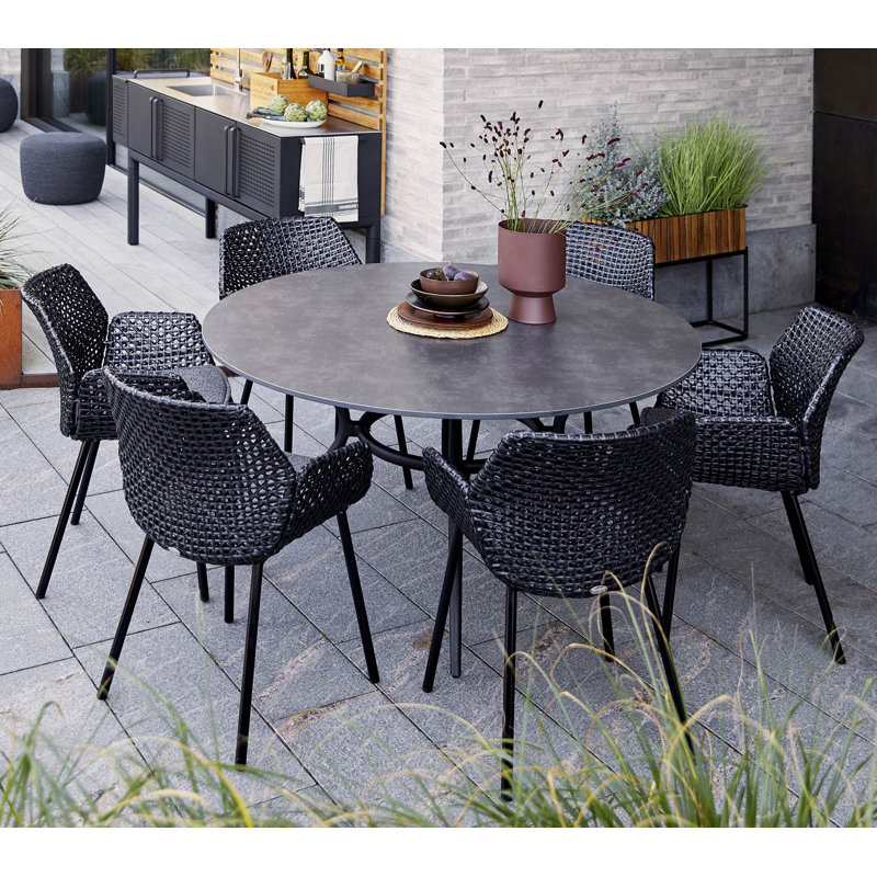 Joy Outdoor Round Dining Table, Light Gray