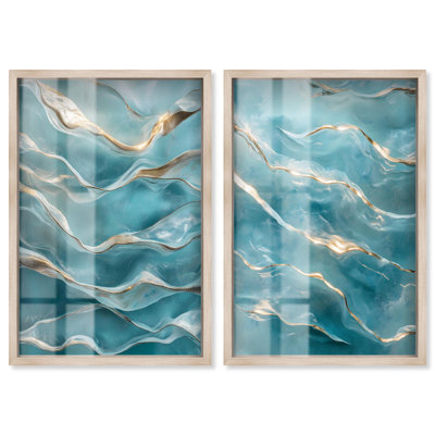 Glistening Layers Pair Shadowbox Print Modern Wall Decor Set by Art Remedy, Blonde Frame, 30 x 45