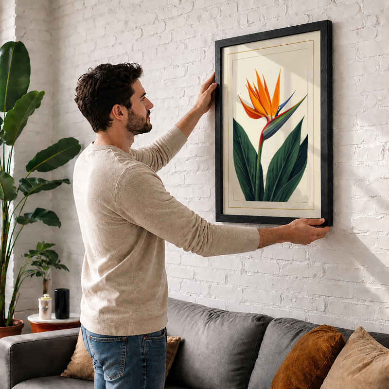 Bird of Paradise Botanical - Framed Print, A2 - 59.4 x 42.0 cm, Walnut