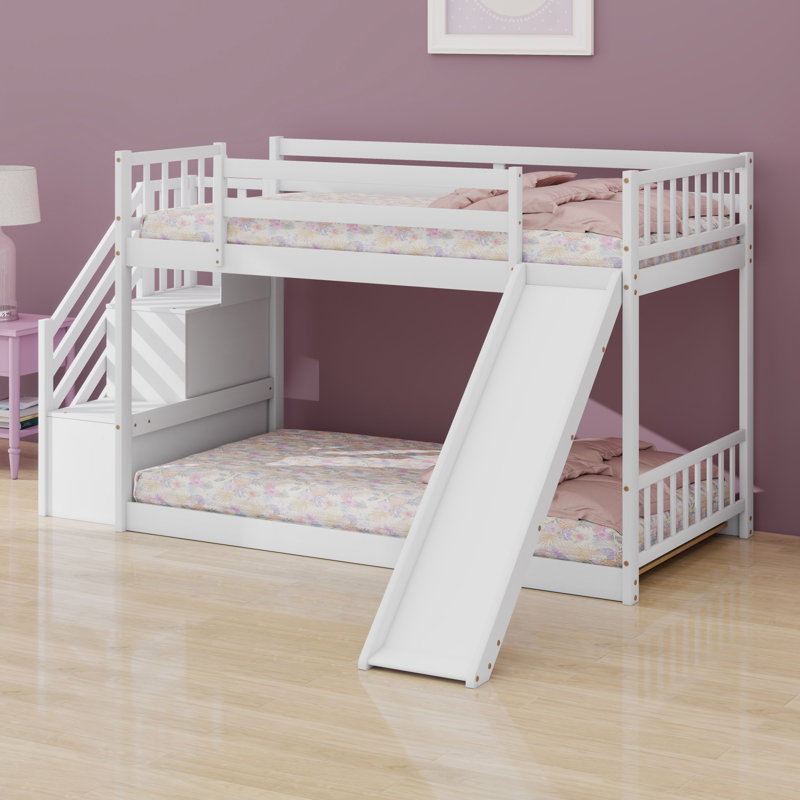 Bunk Bed With Slide And Stairway, White