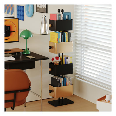 Art Deco Metal Cube Bookshelf with Colorful Accents, 4-Tier Vertical Storage Unit for Living Room or Bedside