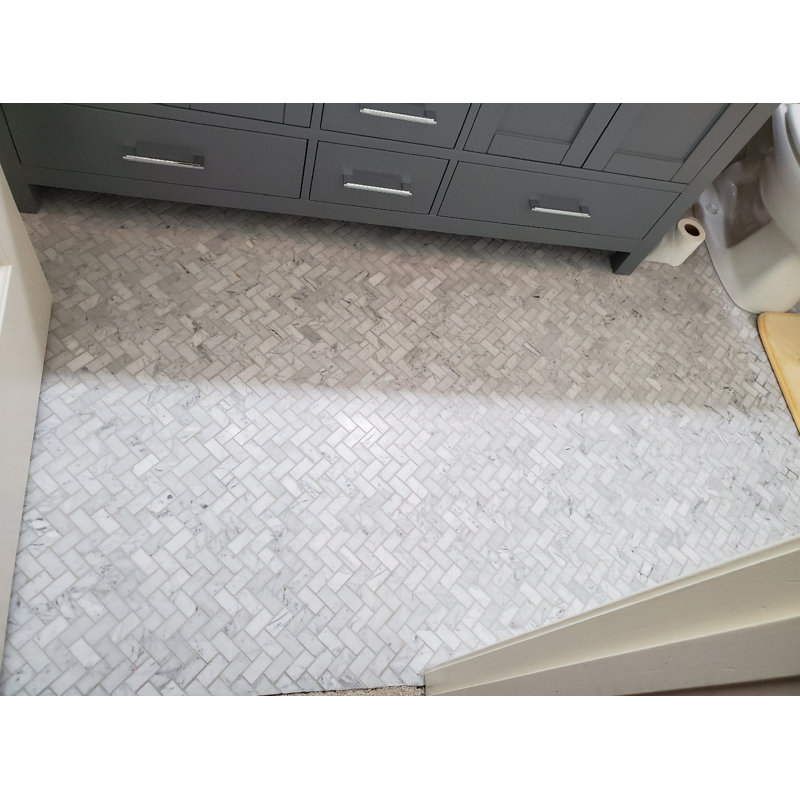 11 in. x 12 in. Herringbone Honed Marble Tile