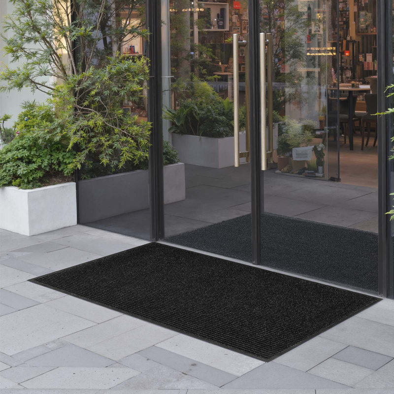 Tapis d'entrée à l'avant, tapis commercial de 6 x 4 pi pour intérieur et extérieur, élégant tapis industriel rayé avec envers en PVC, tapis d'entrée lavable robuste pour couloir, balcon, garage, gris