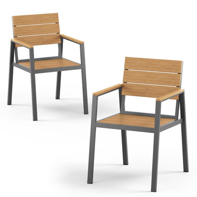 Fauteuils de salle à manger d'extérieur en aluminium avec siège en HDPS imitation bois (lot de 2)