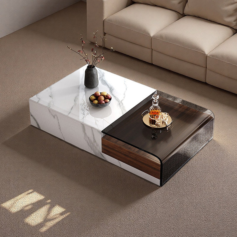 Table basse avec tiroirs Living Home Home, H 11,81 po x L 55,11 po x l 29,52 po, Noir / blanc / brun noisette