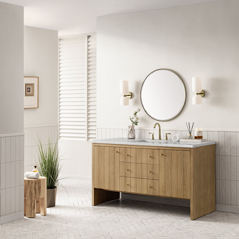 Hudson 60'' W Single Vanity, Eternal Jasmine Pearl, 8" Widespread, Light Natural Oak